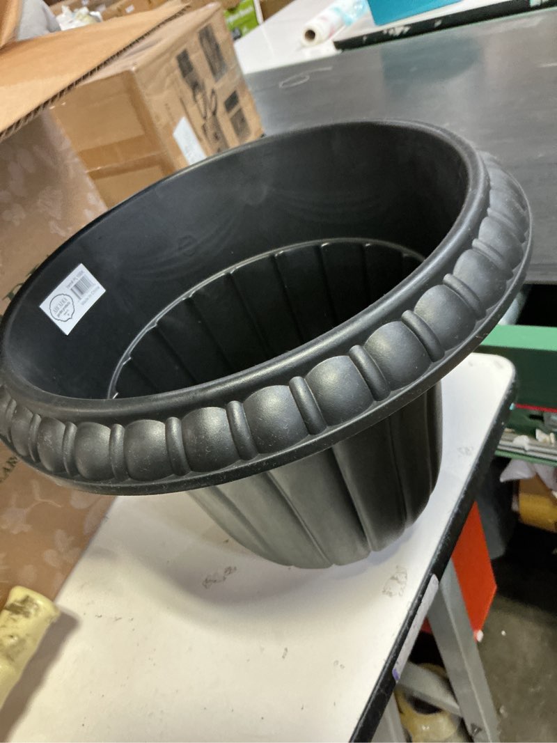 Condition photo showing Good Condition for Arcadia Garden Products 13x15  Traditional Plastic Urn Planter  Black