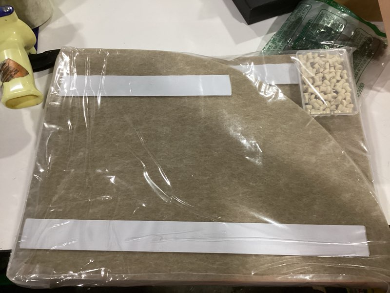 Condition photo showing New/Like New for 31.5 X24 Inch Large Arch Felt Bulletin Board with 50 Wooden Pushpins Decorative Picture Framed Display Board Felt Tile Wall Organizer for School Home Office Boho Wall Decor(Dark Camel)