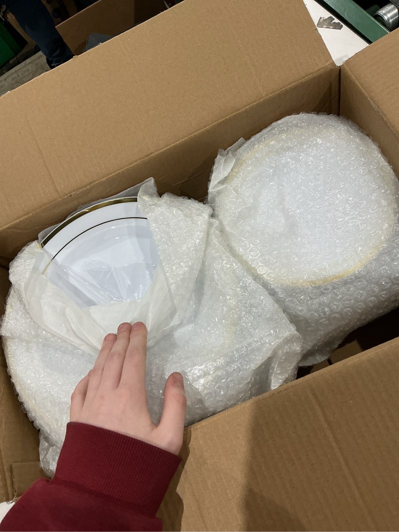 Condition photo showing Good Condition for bestvip 200pcs gold plastic plate, disposable party plates with 100 dinner plates and 100 dessert plates, plastic plates for party, wedding and birthday gold 200pcs