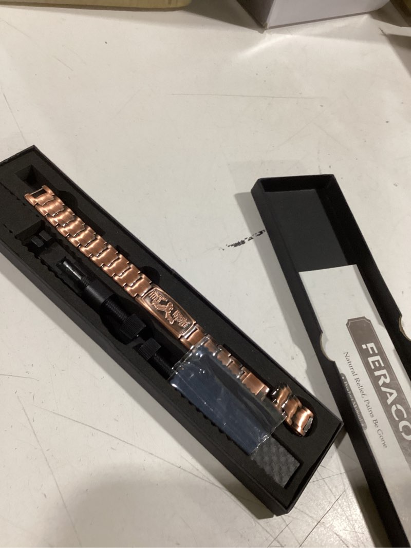 Condition photo showing Good Condition for feraco copper bracelet for men-magnetic bracelets 99.99% pure copper jewelry gift with adjustable sizing tool, magnetic field therapy jewelry with eagle pattern copper eagle