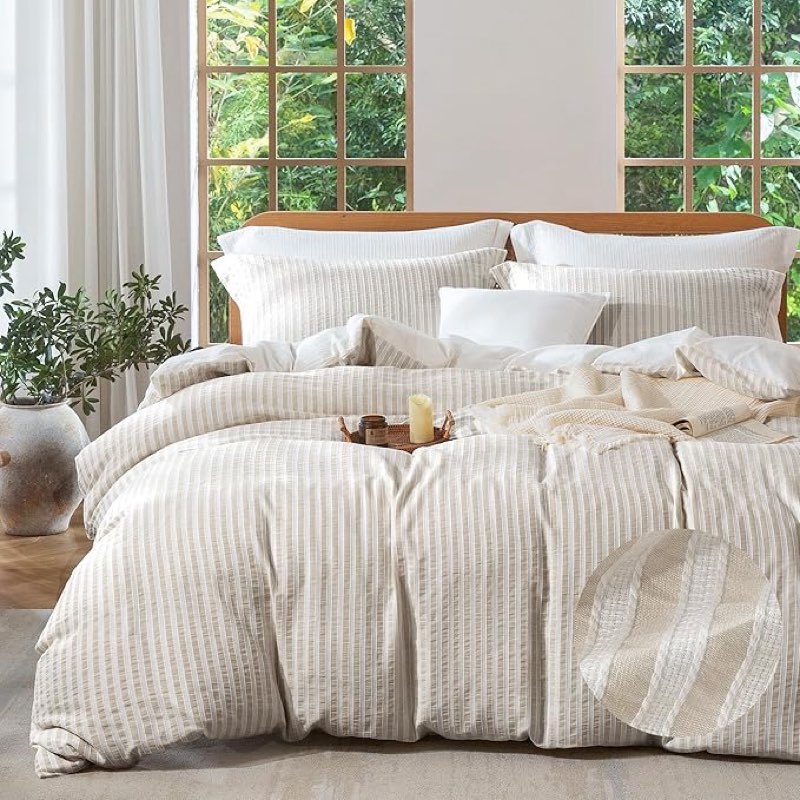 mildly white boho duvet cover set - 100% washed cotton jacquard stripe textured comforter cover with