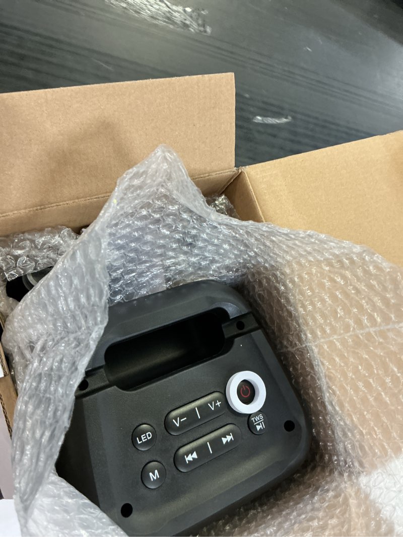 Condition photo showing New/Like New for bluetooth speaker with 2 wireless microphones - big party speaker for adults kids karaoke with lights - portable rechargeable floorstanding speakers support tws/aux/usb/tf card for home party gift