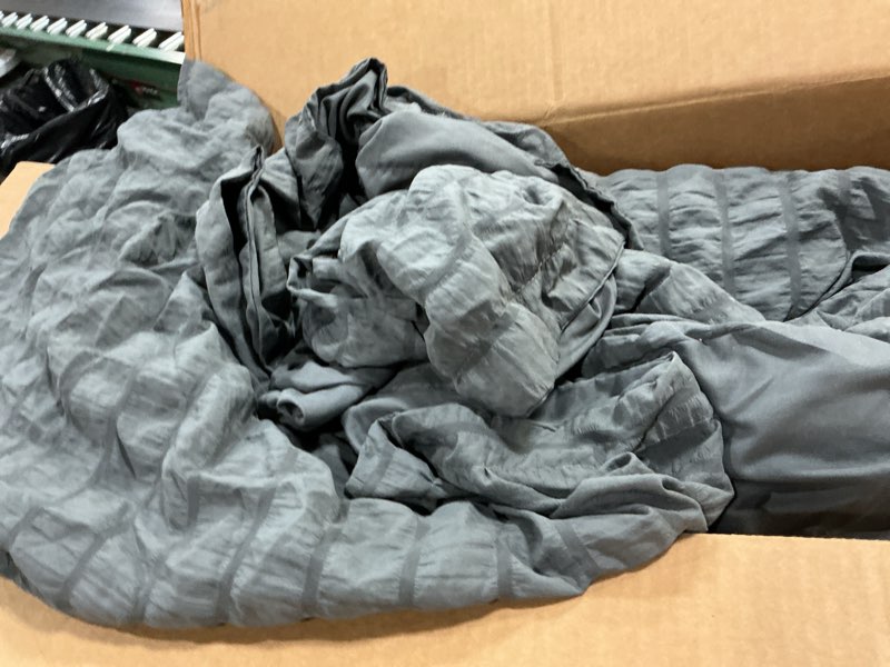 Condition photo showing As Is for bedsure bed in a bag king - 7 pieces plaid seersucker bedding comforter sets, soft lightweight grey boho bed set with comforters king size, sheets, pillowcases & shams