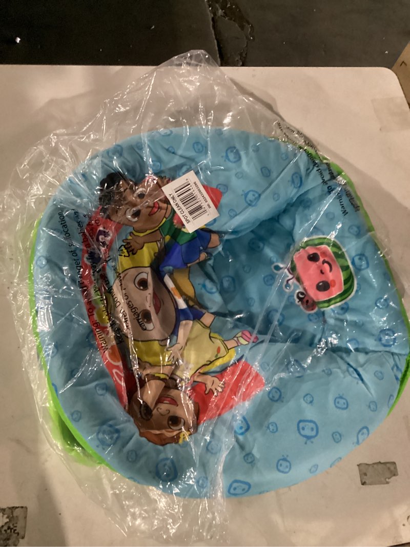 Condition photo showing Good Condition for cocomelon toddler saucer chair,19” folding chair with cushion featuring jj, cody & nina, kids lounge chair, ages 3+ cocomelon blue