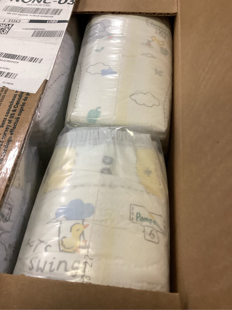 Condition photo showing New/Like New for pampers swaddlers diapers, size 6 (23-44 lbs), 108 count, absorbent, keeps baby dry and comfortable, skin safe disposable baby diaper (packaging may vary) size 6 108