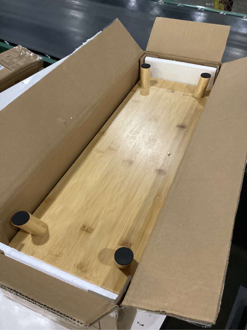 Condition photo showing New/Like New for Homerays Bamboo Monitor Stand Riser, No Assembly Required Exquisite Monitor Stand with Drawer Ergonomic Height Wood Monitor Stand