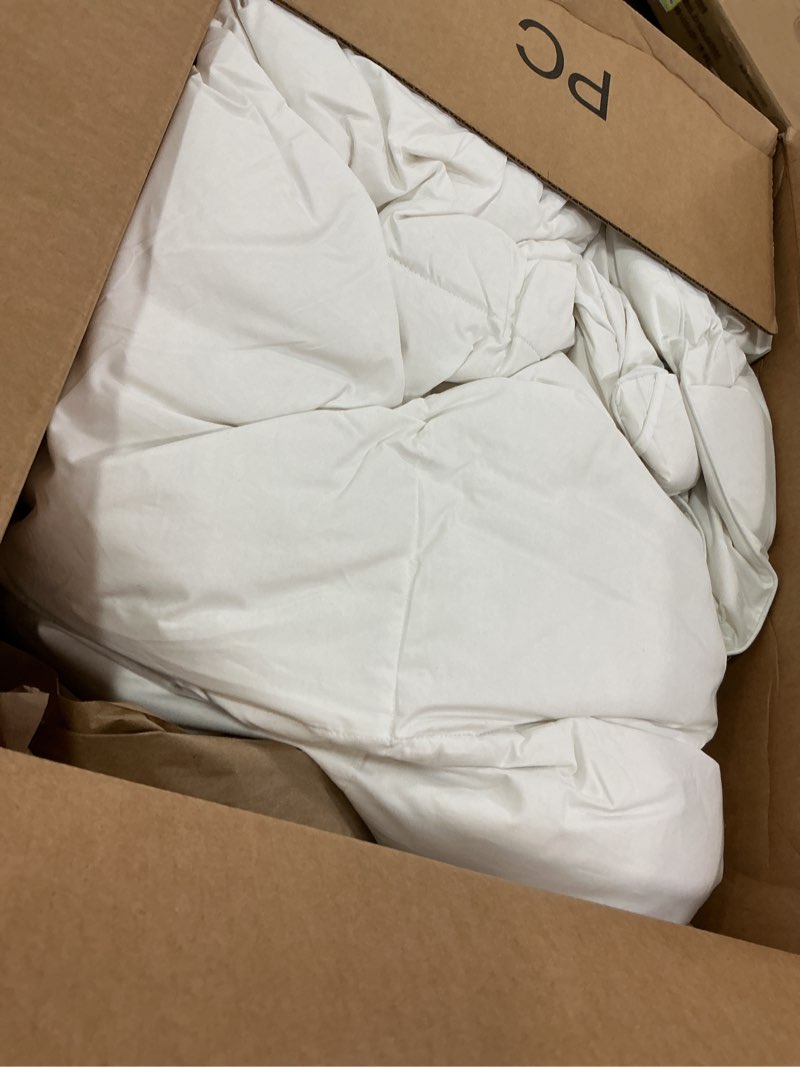 Condition photo showing As Is for Goose Feather Down Fiber Comforter - Queen Size Duvet Insert, 100% Cotton Cover All Season Comforter Ultra Soft Luxurious Hotel Bedding, 88”x88” Full/Queen White