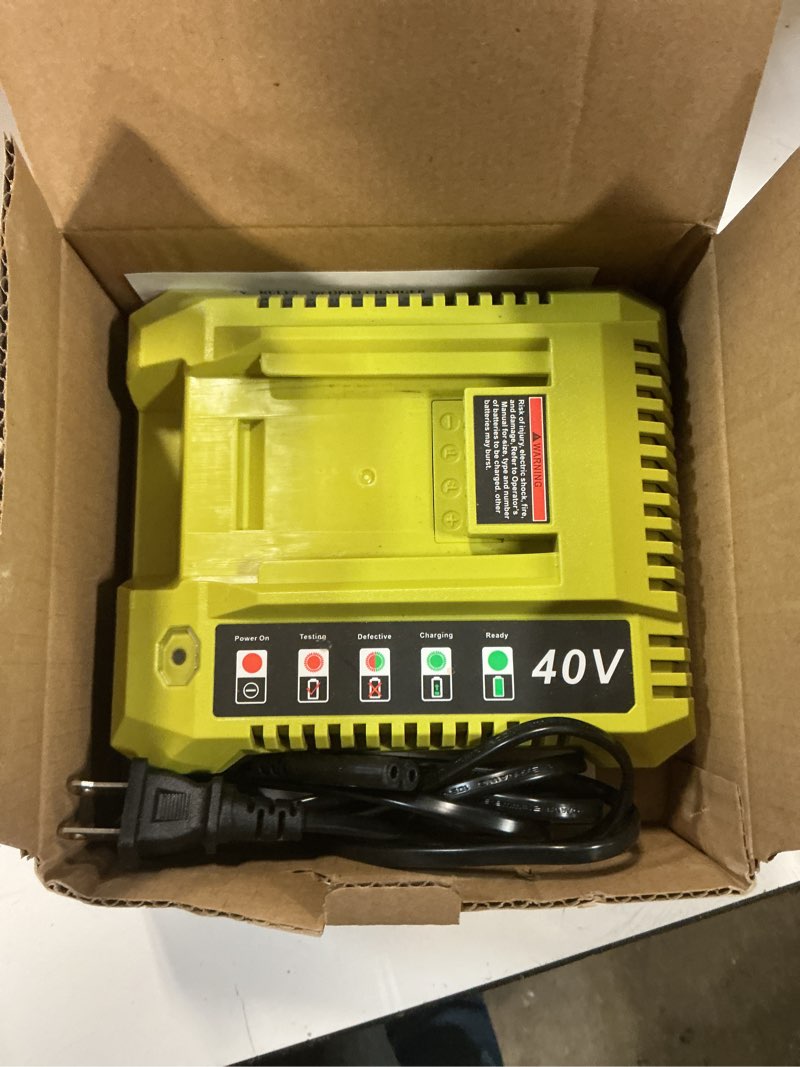 Condition photo showing Good Condition for 40v fast charger compatible with ryobi 40v battery op4040 op4050 op4060 op4075 op40261 op40601 op40602 op40401 op40301 op40204 op40201 op4015 compatible with ryobi 40 volt battery charger op401 op406a
