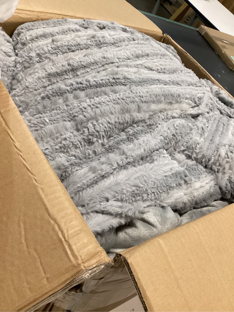 Condition photo showing Good Condition for UGG Kenzie Comforter Set with 2 Pillow Shams Plush Faux Fur Bedding Soft Warm Down Alternative Comforter Washable Hypoallergenic Fluffy Blanket Set for Bedroom, King/California King Size, Seal Grey Grey King