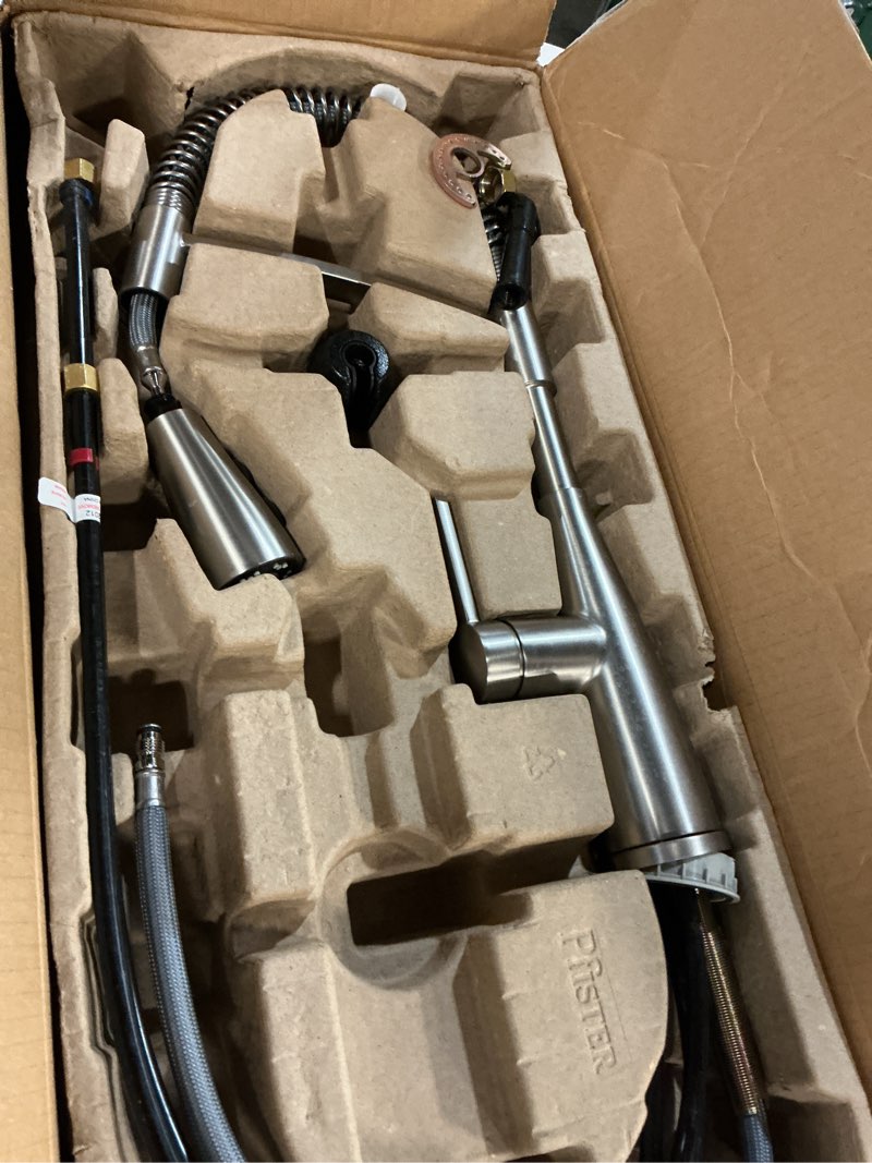 Condition photo showing Good Condition for Pfister Kwan Commercial Culinary Kitchen Faucet with Pull Down Sprayer, High Arc, NSF Certified, Spot Defense Stainless Steel Finish, F5297KWCGS Spot Defense Stainless Steel Faucet