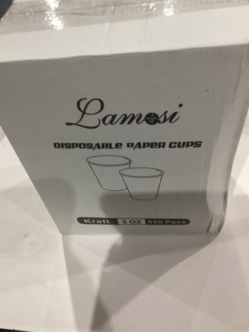 Condition photo showing New/Like New for Lamosi 600 Pack 3 OZ Kraft Paper Cups, Disposable Bathroom Cups, Small Mouthwash Cup, Hot/Cold Beverage Cup for Home, Kitchen, Stores Kraft-3oz-600pack