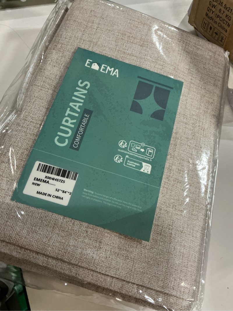 Condition photo showing Good Condition for EMEMA Beige Linen Blackout Curtains 84 inch Length 2 Panels for Bedroom Living Room Thermal Insulated 100% Black Out Linen Drapes Room Darkening Curtains Luxury Decor for Window, 52 x 84 Inch Beige 52"W x 84"L (Pack of 2)