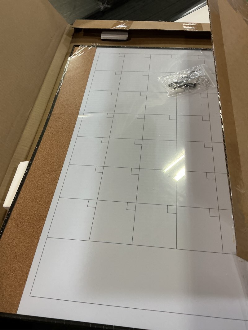 Condition photo showing New/Like New for arcobis dry erase calendar with cork board for wall, 24"x 18" magnetic calendar whiteboard with black frame, monthly combination board for school, home, office black 24" x 18" with cork