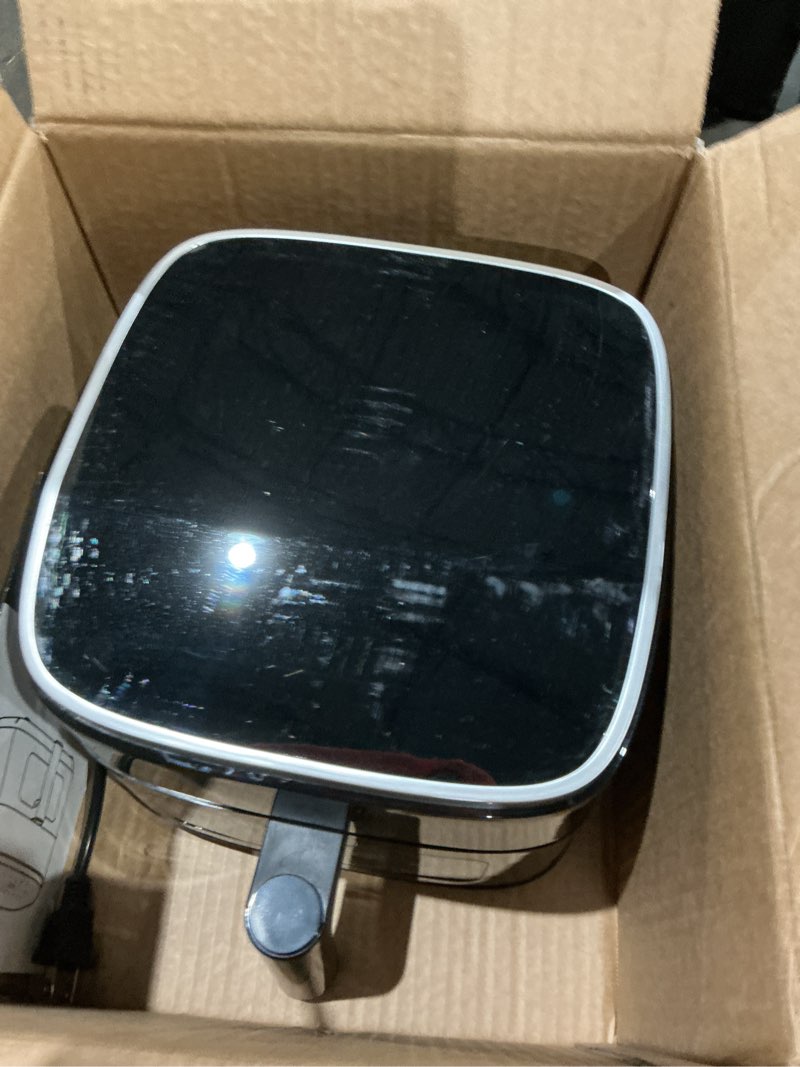 Condition photo showing Good Condition for olixis 4qt air fryer with visible window, 1500w digital touchscreen air fryer with 8 presets, auto shut off & nonstick dishwasher safe basket, 60-min timer, max 400°f, black black 4qt