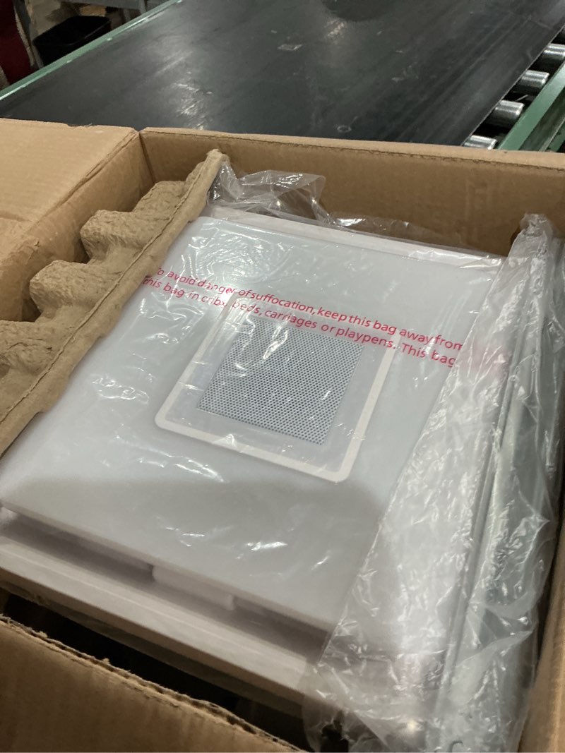 Condition photo showing As Is for homewerks 1.5-sone 110-cfm white decorative lighted bluetooth compatibility bathroom fan