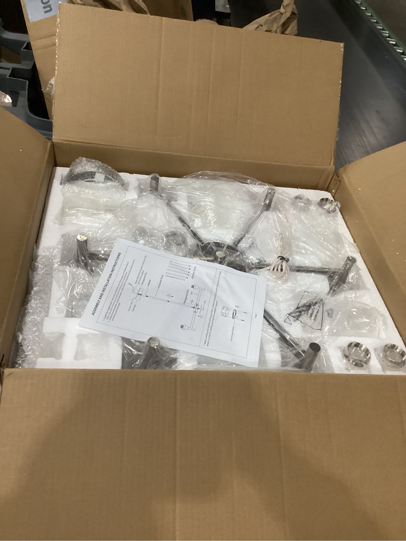 Condition photo showing Good Condition for VINLUZ 6 Ceiling Light Industrial Chandelier Brush Nickel Pendant Lighting Hanging Fixture with Cylinder Clear Glass for Kitchen Bedroom Dining Room Brush Nickel 6 Light