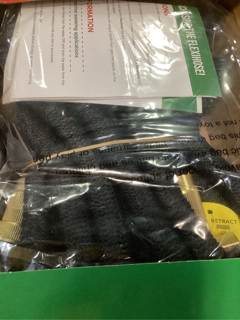 Condition photo showing Good Condition for flexi hose lightweight expandable garden hose, 100ft -retractable garden hose, water hose - no-kink flexibility, 3/4 inch solid brass fittings and double latex core black 100 ft