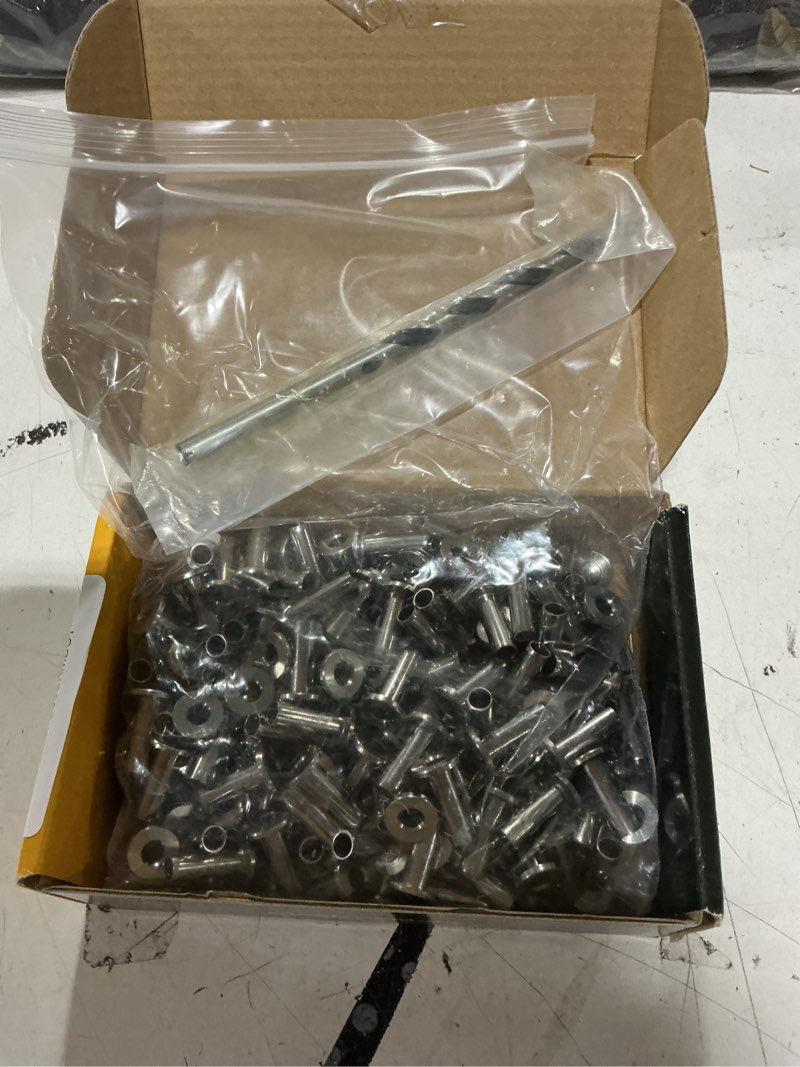 Condition photo showing Good Condition for steel dn mate 200 pack stainless steel protector sleeves for 1/8" 5/32" or 3/16" cable railing, cable protector sleeves for cable railing system,t316 cable railing hardware with a drill bit, dk201 silver 3/16" 200