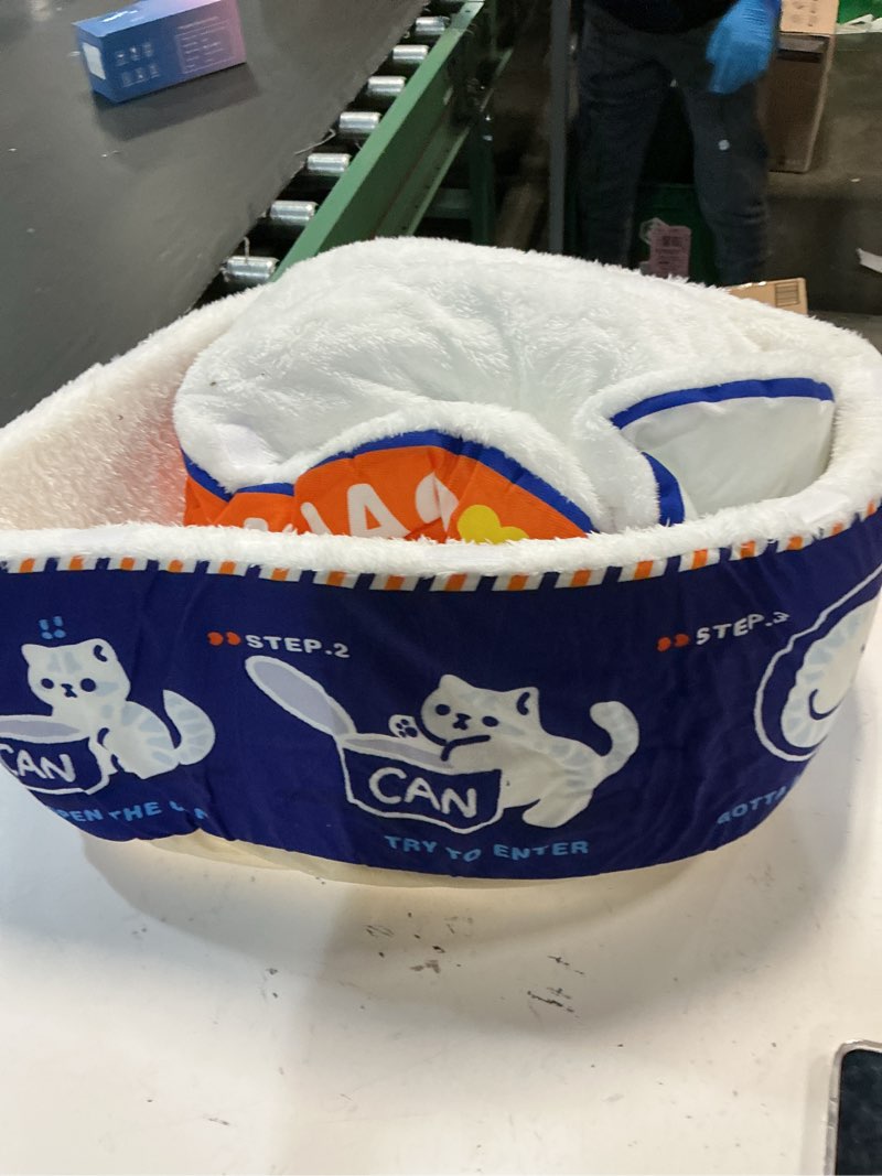 Condition photo showing Good Condition for ?? ramen noodle dog & cat bed,keep warm and super soft creative pet nest for indoor cats,removable washable cushion for small medium large dogs and cats 15.7"l x 15.7"w x 7.9"th blue