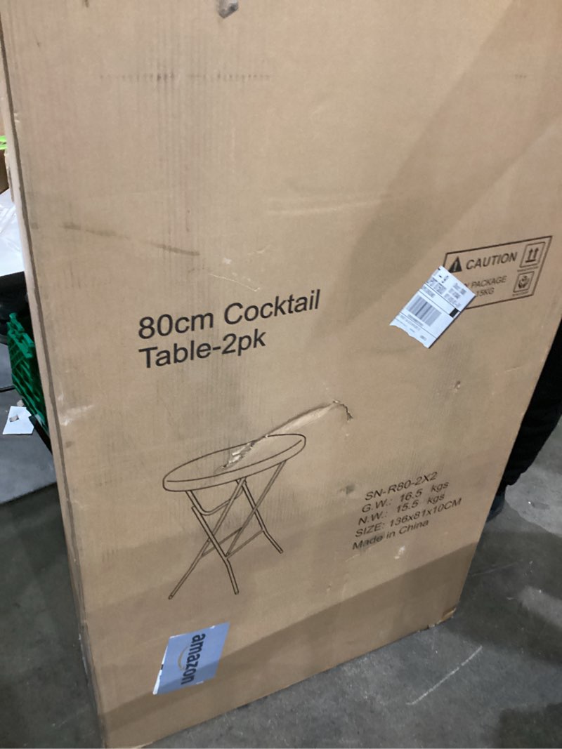 Condition photo showing New/Like New for 32in Cocktail Table, Plastic Folding Round High Top Indoor Outdoor Use, Foldable Bar Height Table for Parties and Commercial Events (White, 2 Pcs) White 2