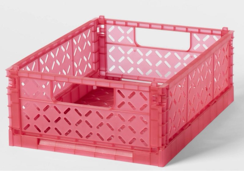 (( Case Pack Of 2))Rectangular Plastic Foldable Medium Crate Pink - Brightroom™