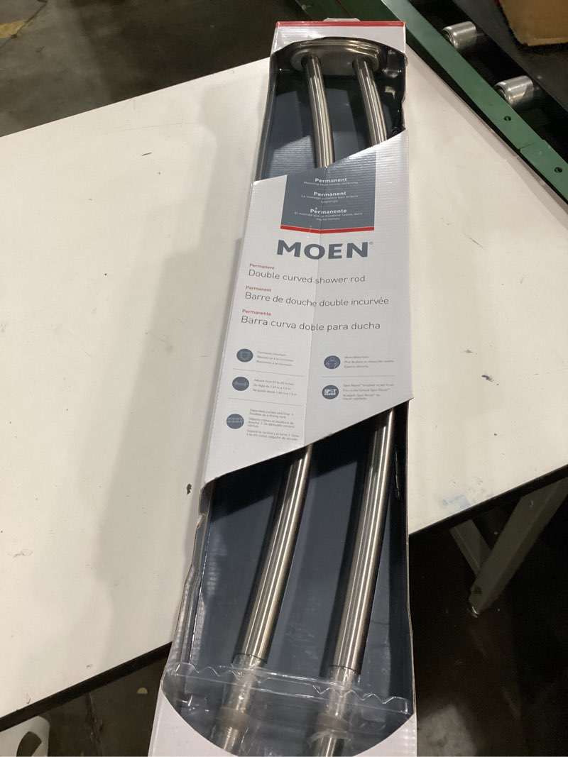 Condition photo showing Good Condition for Moen Brushed Nickel Adjustable 57 to 60-inch Stainless Steel Double Curved Shower Curtain Rod, Wall Mounted with Fixed Brackets, DN2141BN Brushed Nickel Basics