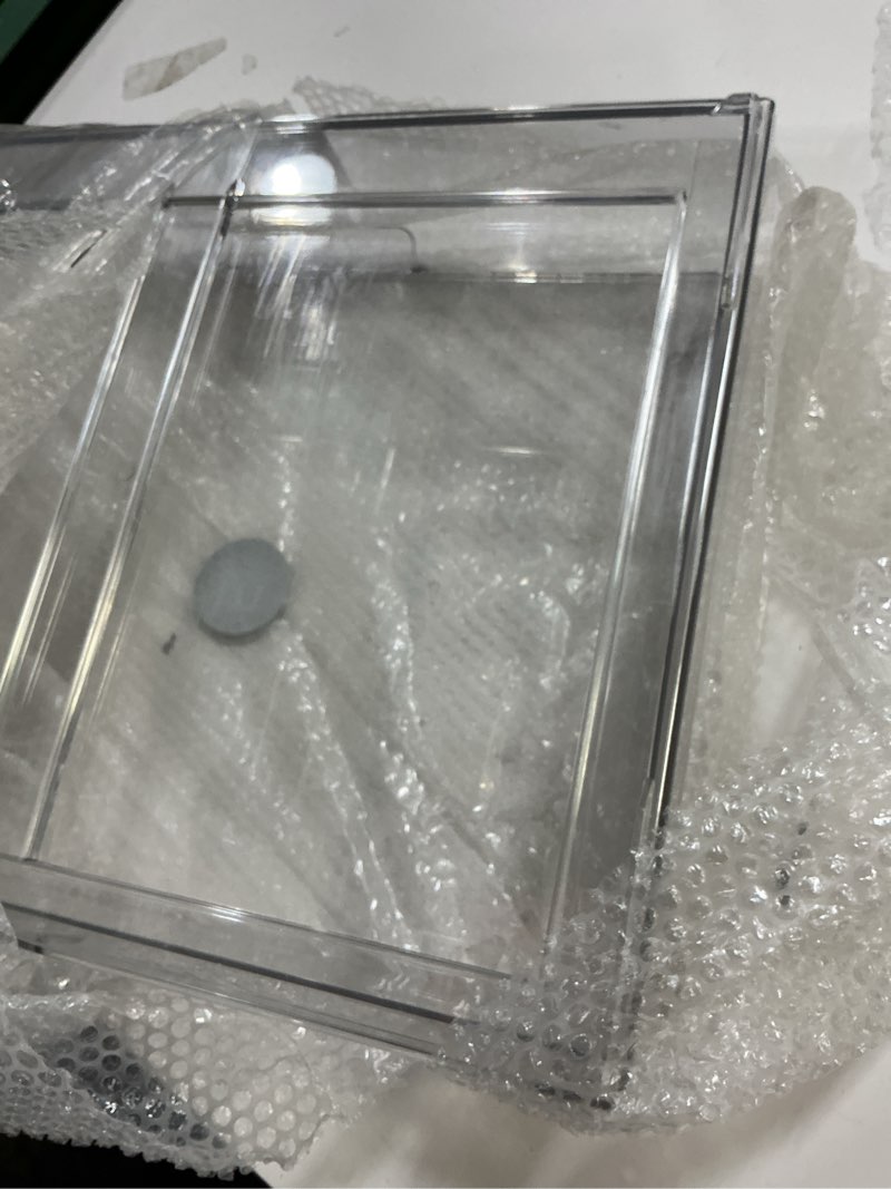 Condition photo showing As Is for mDesign Plastic Stackable Kitchen Storage Organizer Bin Containers with Front Pull Drawer for Cabinet, Pantry, Fridge, Freezer, Shelf, Refrigerator Organization - Lumiere Collection - Clear 12 x 16 x 6 (Pack of 1)