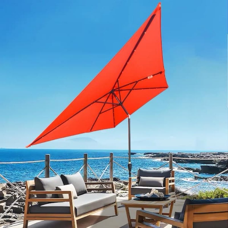 10' x 6.5' Rectangular Lighted Market Umbrella with Crank Lift