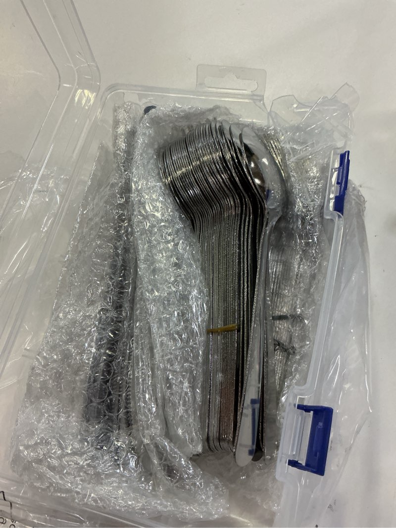 Condition photo showing Good Condition for BBTO 100 Pcs Silverware Set for 33 Stainless Steel Flatware kit Mirror Polished Kitchen Utensils Cutlery Set with Square Edge Include 33 Spoon and Knife 34 Fork Tableware for Home, Dishwasher Safe