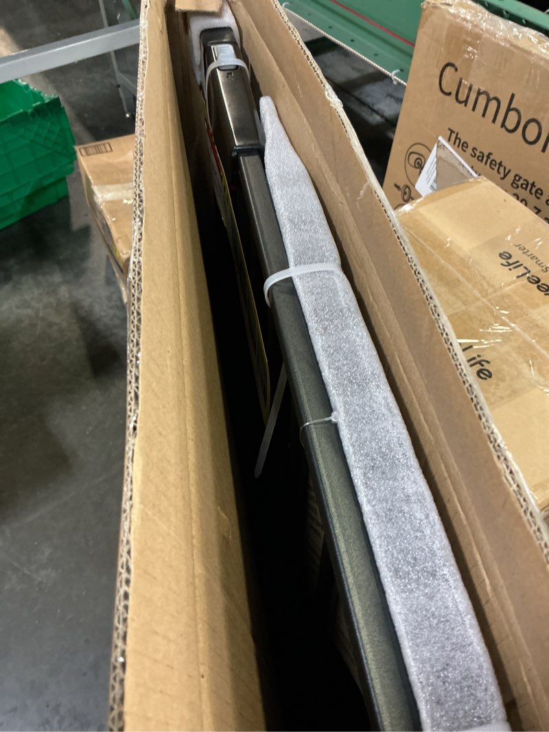 Condition photo showing New/Like New for cumbor 36" extra tall baby gate for dogs and kids with wide 2-way door, 29.7"- 46" width, and auto close personal safety for babies and pets, fits doorways, stairs, and entryways, black black pressure/hardware mounted (with bottom bar) 29.7"-46" w x 36" h