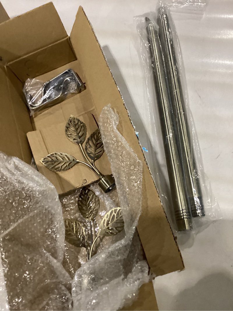 Condition photo showing Good Condition for RYB HOME Small Curtain Rod 28 to 48 Inch Adjustable Telescoping Blackout Decorative Drape Rod with Leaf Finial for Cafe Kitchen Kids Bedroom Bathroom Shower Living, Antique Brass, 1 Inch Diameter 28-48" Antique Brass