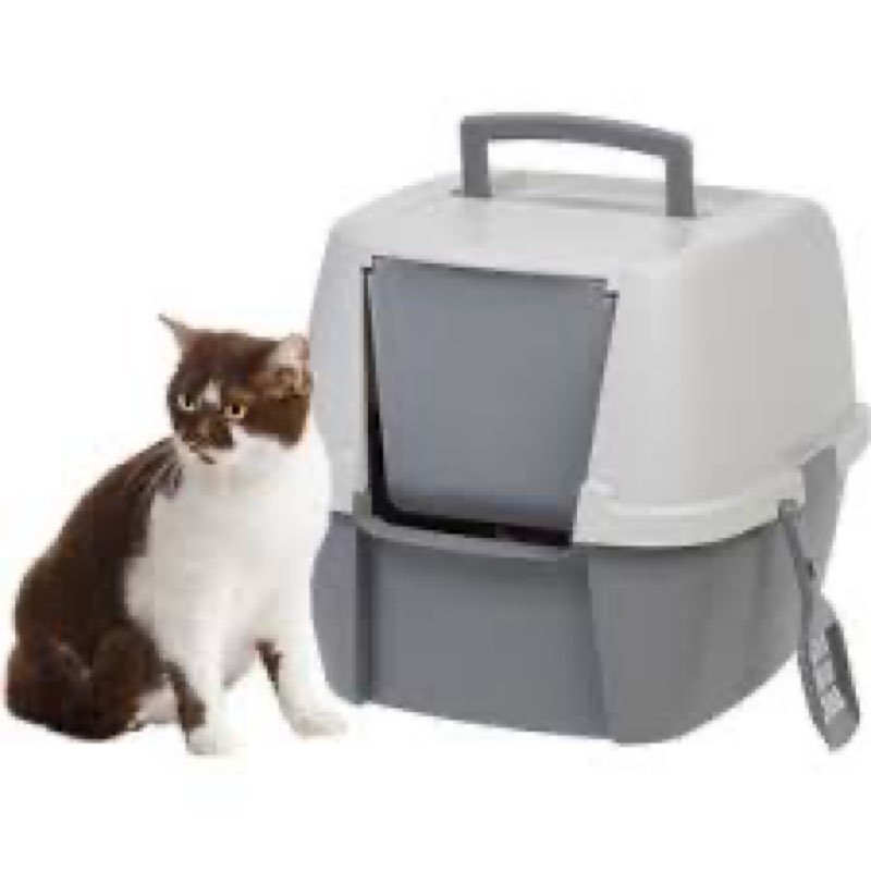 iris usa jumbo enclosed cat litter box with front door flap and scoop, covered kitty litter box with