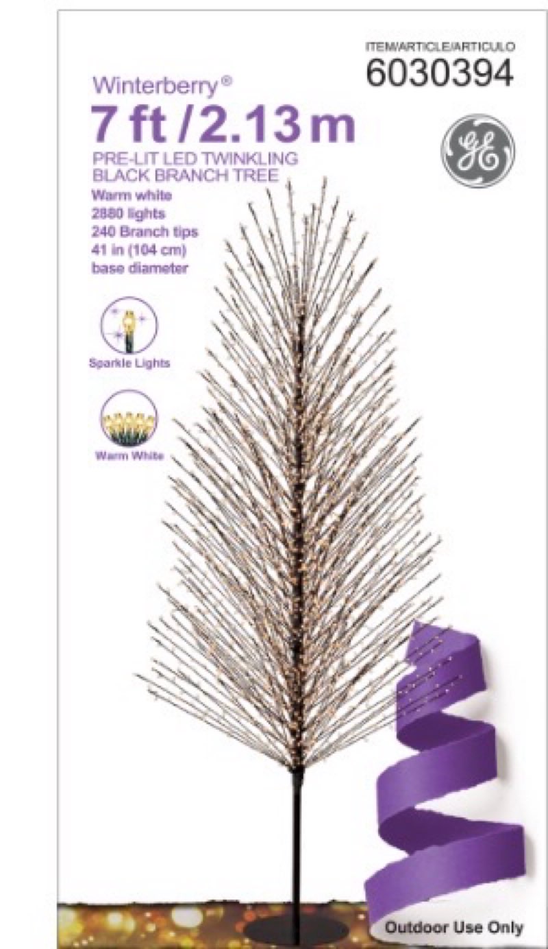 25051 - GE Winterberry® Black Branch Tree, 7 ft., Random Sparkle LED, 2880ct MicroBright Lights, Warm White