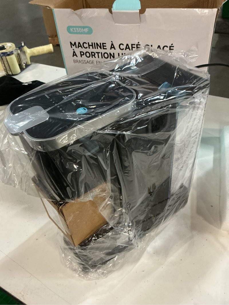 Condition photo showing New/Like New for tastyle single serve coffee maker with built-in detachable milk frother, iced and hot coffee machine for k cup & grounds, 40oz removable water reservoir, 6 cup sizes, fits 7.3" travel mug, black