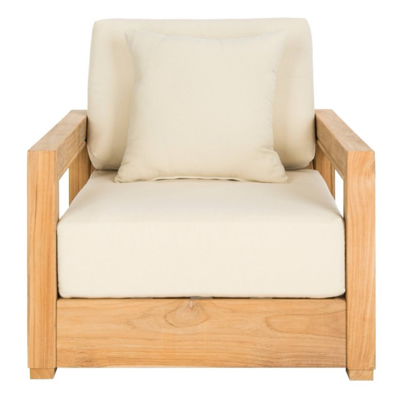 SAFAVIEH Couture Montford Modern Brazilian Teak Wood Solid Armchair  Natural Teak/Beige