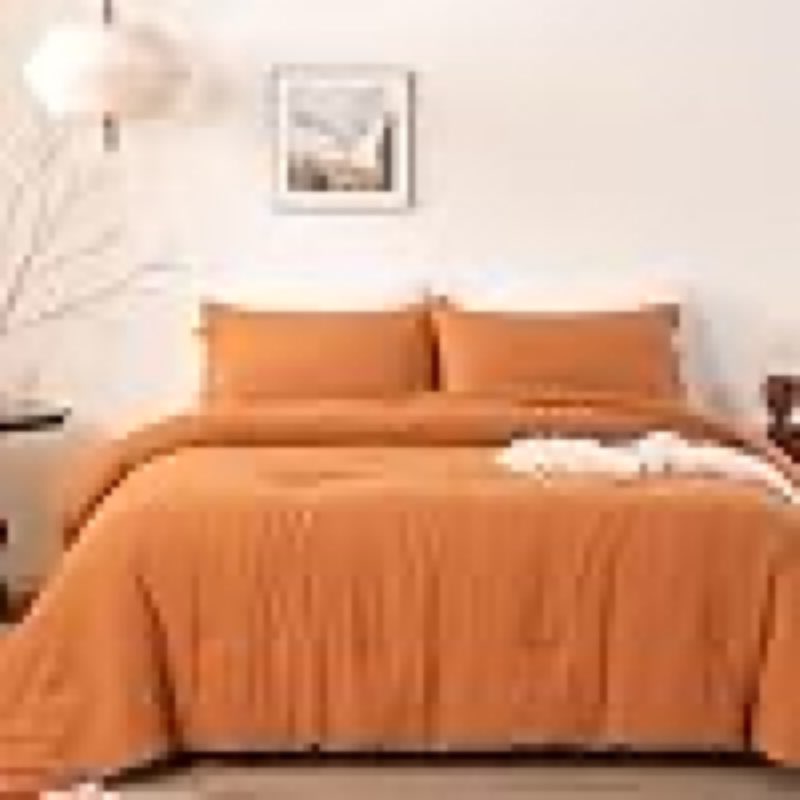 Product similar to the photo reference, Burnt Orange Queen Size Comforter Set, Rust Comfy Fluffy Ultra Soft Polyester Cotton Blend, 3 Pieces Solid Terracotta Bedding Down Quilted Blanket Comforter & Pillowcase for All Season Use