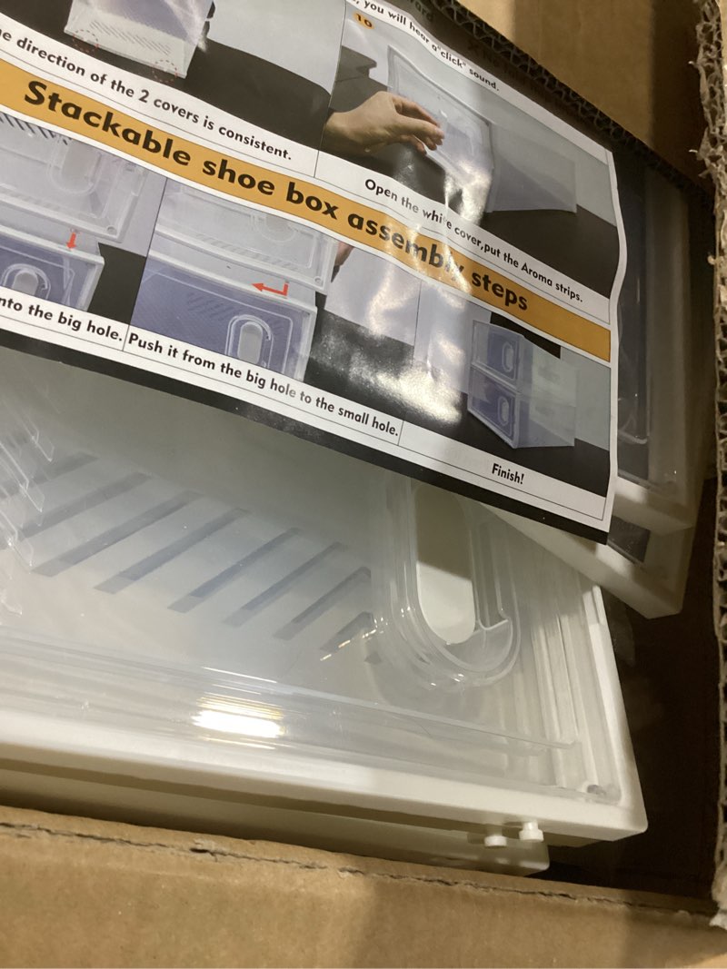 Condition photo showing New/Like New for Shoe Storage, 12 Pack Shoe Organizer for Closet, Shoe Boxes Clear Plastic Stackable Shoe Containers with Lids for Size 10 White Large
