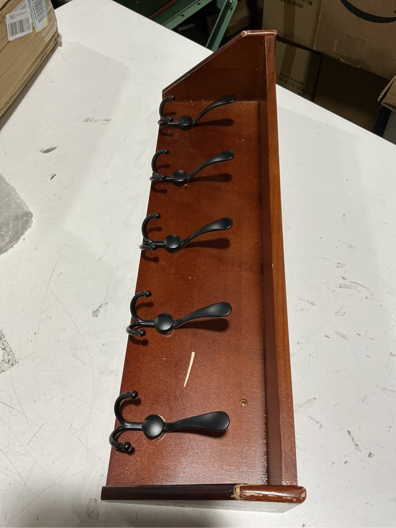 Condition photo showing Good Condition for webi coat rack wall mount with shelf,35" long white shelf with hooks underneath,7 triple hooks,key rack for wall,entryway shelves for wall 35 inch white/black