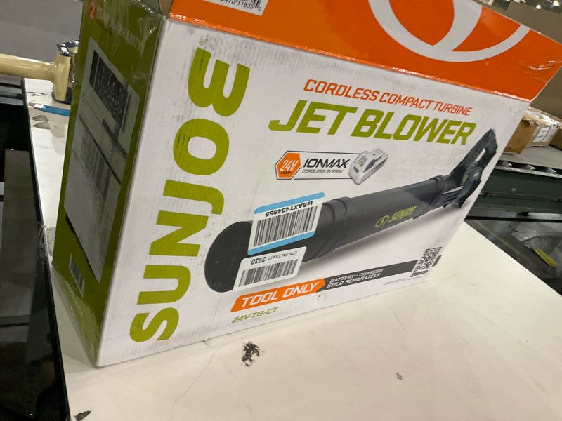 Condition photo showing As Is for Sun Joe 24-Volt Cordless Compact Turbine Leaf Blower, 100 MPH Air Speed, 280 CFM Airflow Jet Blower, Tool Only