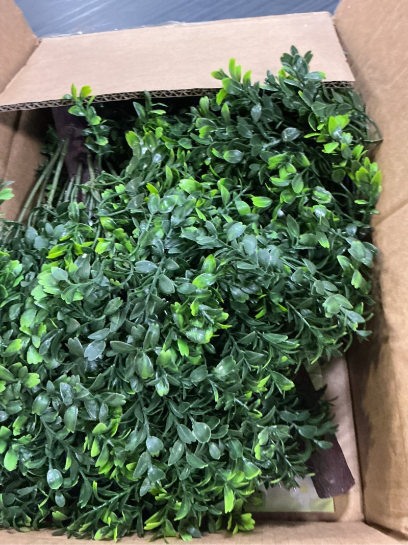 Condition photo showing Good Condition for 27.5" artificial boxwood topiary ball tree, set of 2 fake bushes shrubs with ground spike, uv resistant faux evergreen boxwood trees for front porch planters outdoor garden decor green-boxwood