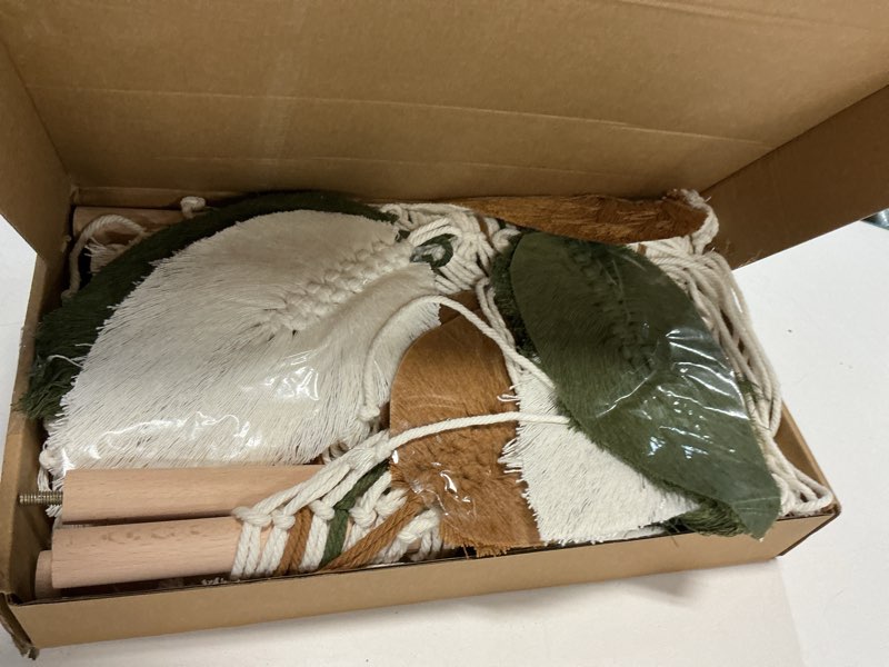 Condition photo showing Good Condition for KHOYIME Large Macrame Wall Hanging Boho Woven Tapestry, Chic Home Decor Modern Bohemian Handmade Leaf Feather Wall Art Decorations for Apartment Living Room Bedroom Nursery Backdrop 51.5" W X 33.5" L 51.5"W x 33.5"L