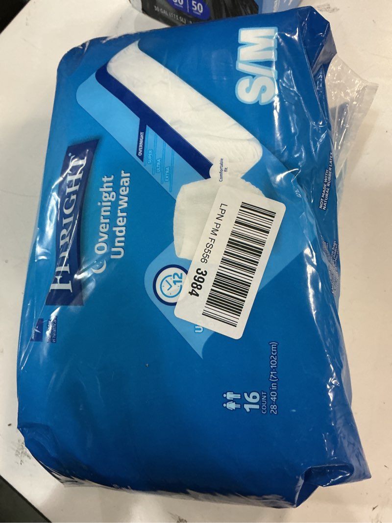 Condition photo showing New/Like New for FitRight Overnight Unisex Underwear, Small/Medium (28-40 in Waist), 16 Count, Maximum All Night Disposable Incontinence Protection, Pull-On Absorbent Underwear for Men & Women, 1 Bag Small/Medium 1 Bag