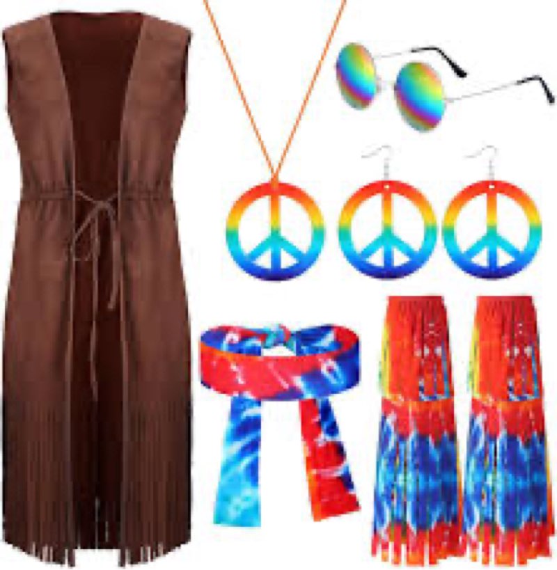 Hoolerry 6 Pcs 60s 70s Outfits for Women Disco Hippie Set Peace Sign Earring Headband Fringe Vest Ta
