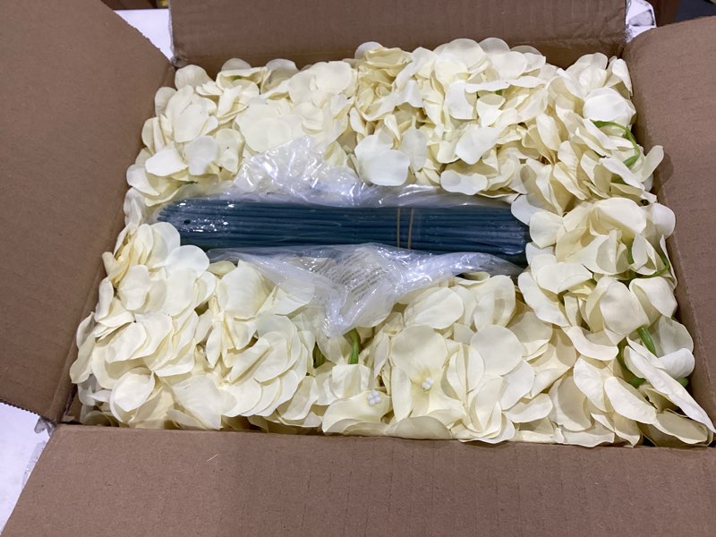 Condition photo showing New/Like New for auihiay 104 pcs silk hydrangea artificial flowers, artificial hydrangea flowers with stems, fake hydrangea flowers for decoration, wedding centerpieces, arch, background decoration, garden (champagne)