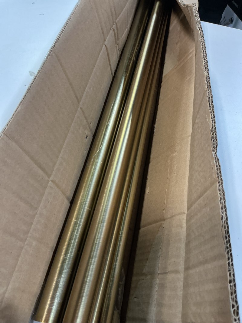 Condition photo showing As Is for Modern Double Curtain Rods, Warm Gold Curtain Rod 72-144 Inch Length Drapery Rods with Simple Decorative End Caps 1 Inch Front and 5/8 Inch Diameter Back Dual Curtain Rod Telescoping Window Rods Warm Gold 72-144"