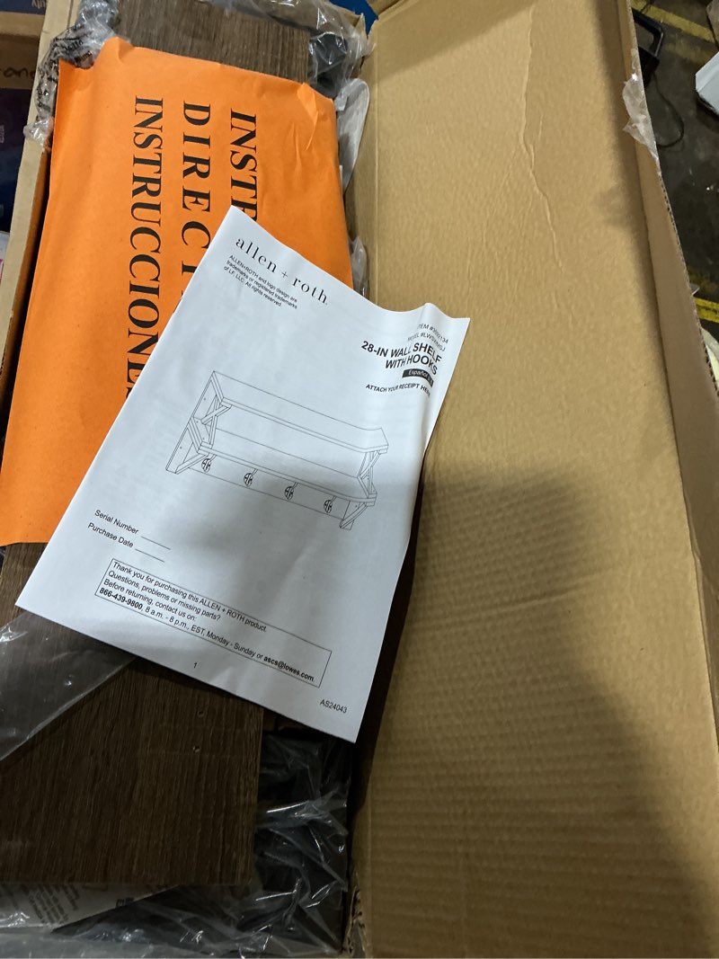 Condition photo showing Good Condition for allen + roth 28-in l x 8-in d x 15.5-in h brown rectangular floating shelf (2 shelves)