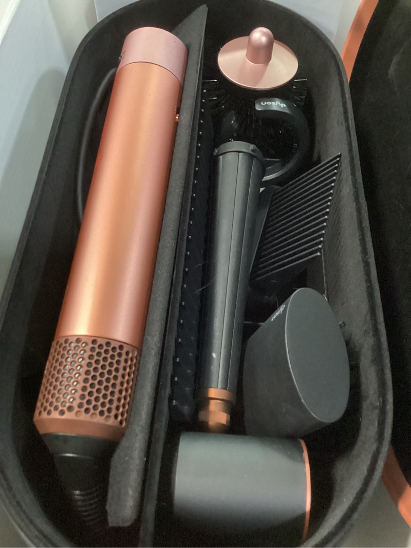 Condition photo showing As Is for Dyson Airwrap i.d.™ Multi-Styler, Allure Winner, Bluetooth Connected, No Heat Damage, 6-in-1 Versatility, Intelligent Hair Styler Complete Diffuse for Curly to Coily Hair - Amber Silk