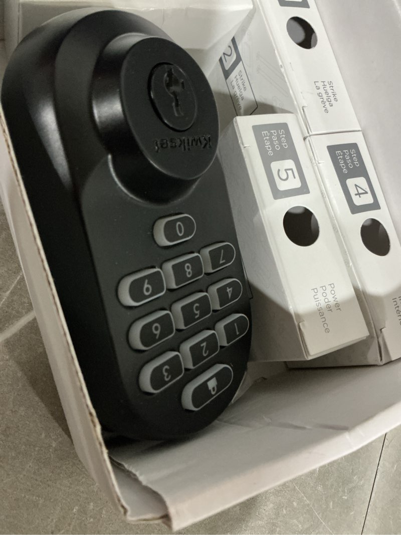 Condition photo showing As Is for kwikset halo keypad smart wi-fi and keypad electronic deadbolt lock ft. smartkey black
