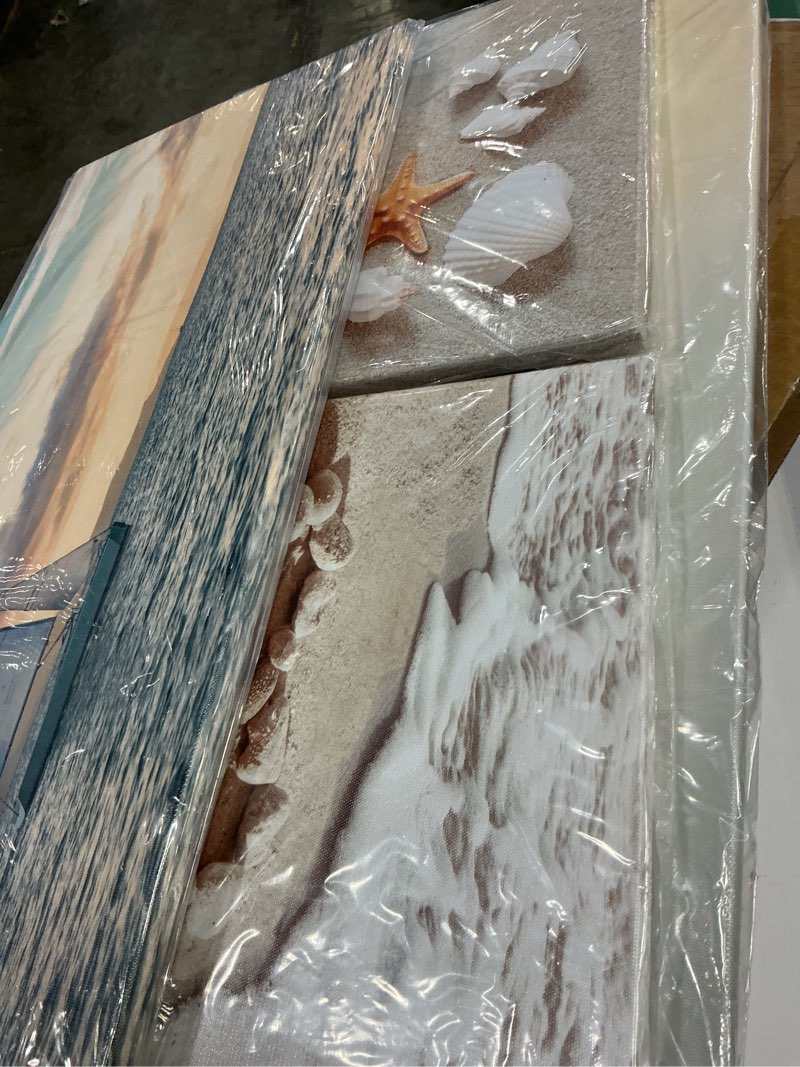 Condition photo showing New/Like New for hardy gallery wall art: 4pc beach sunset painting, seascape canvas art for bedroom (24x12x2 + 12x12x2, acrylic) 24''x12''x2+12''x12''x2 beach picture