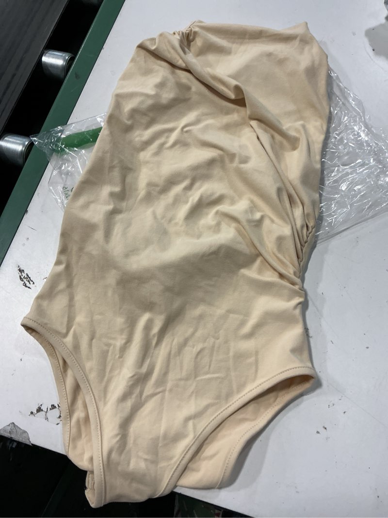 Condition photo showing Good Condition for milumia women's ruched tank top sleeveless mock neck bodysuit fitted jumpsuit tops x-small apricot